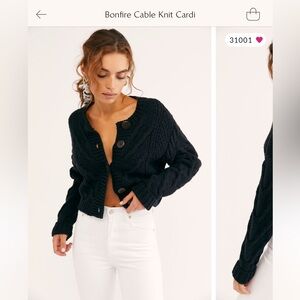 Free People Black Bonfire cable knit cropped chunky cardigan. Size small.